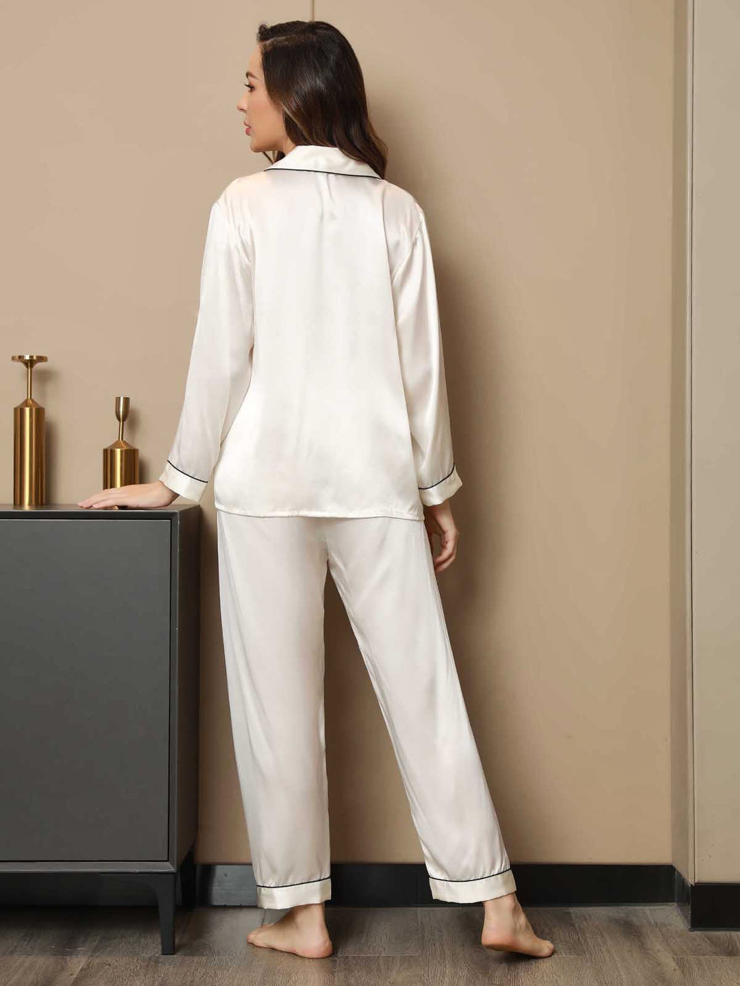 Women's Pure Silk Long Sleeve Notch Collar Pyjamas Set