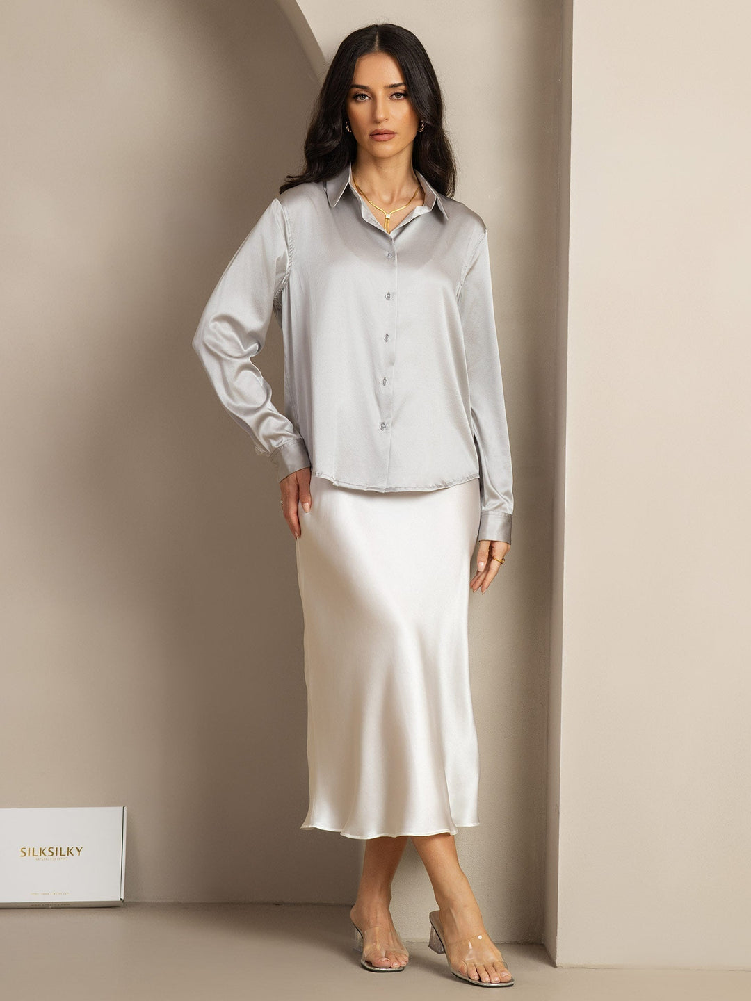 19Momme Silk Long Sleeve Lapel Collar Women's Shirt
