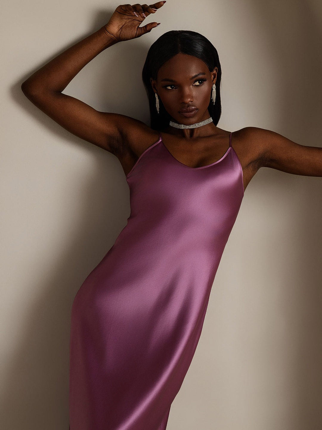 Women's Pure Silk Spaghetti Strap V-neck Midi Nightdress