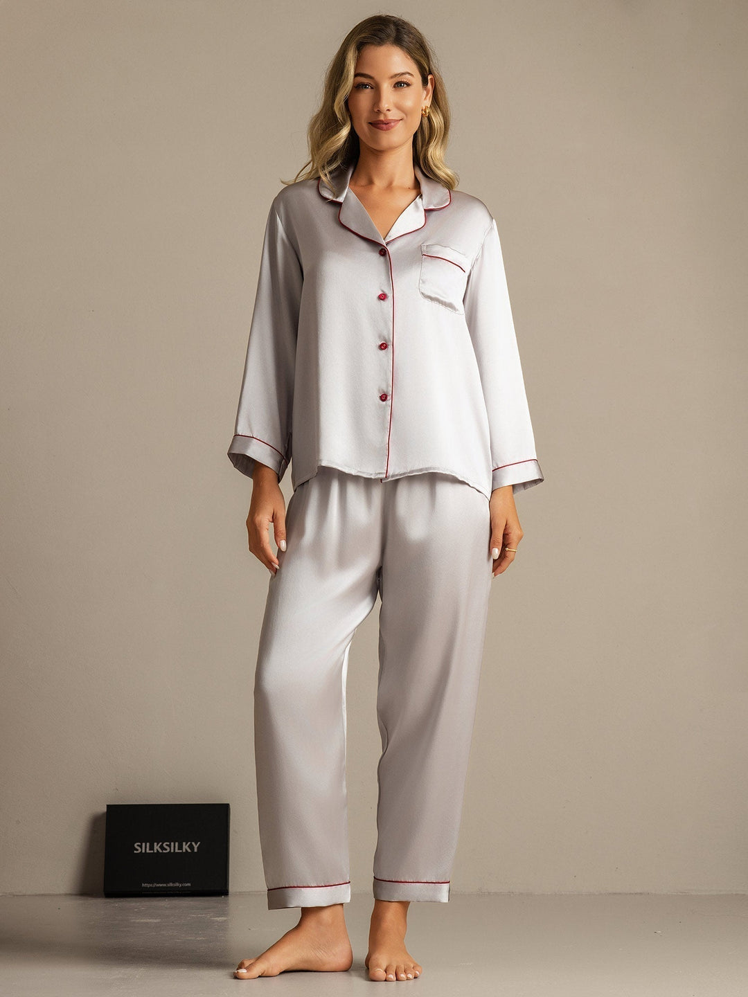 Pure Silk Notch Collar Button Up Women's Pyjamas Set