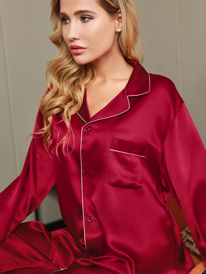 Pure Silk Notch Collar Button Up Women's Pyjamas Set