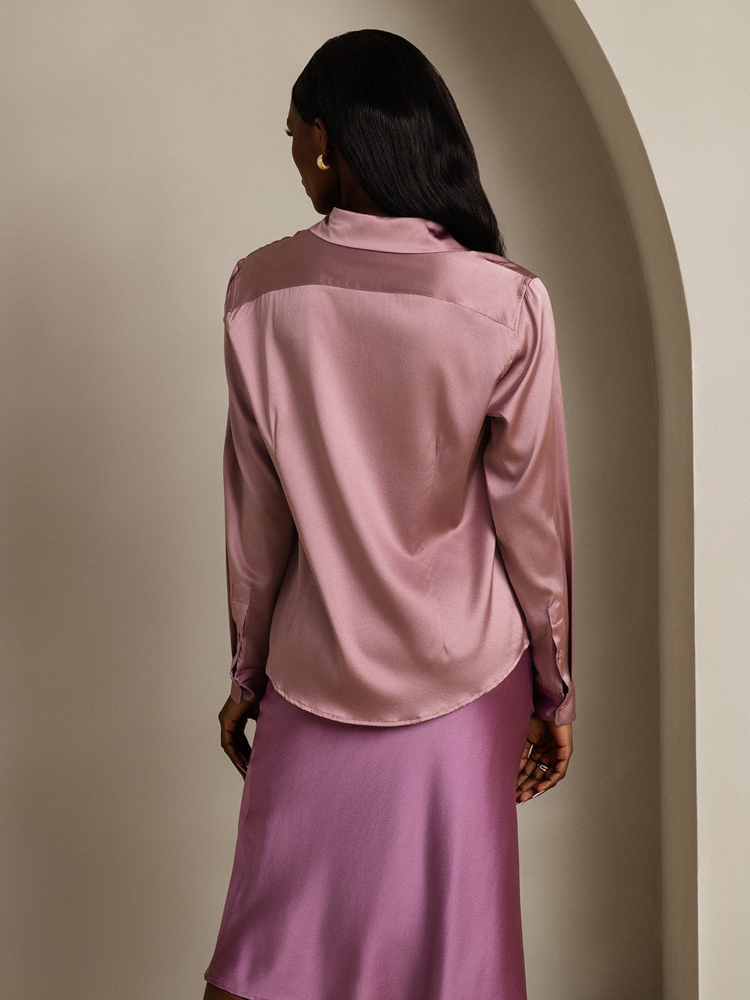 19Momme Silk Long Sleeve Lapel Collar Women's Shirt with Button Up Design