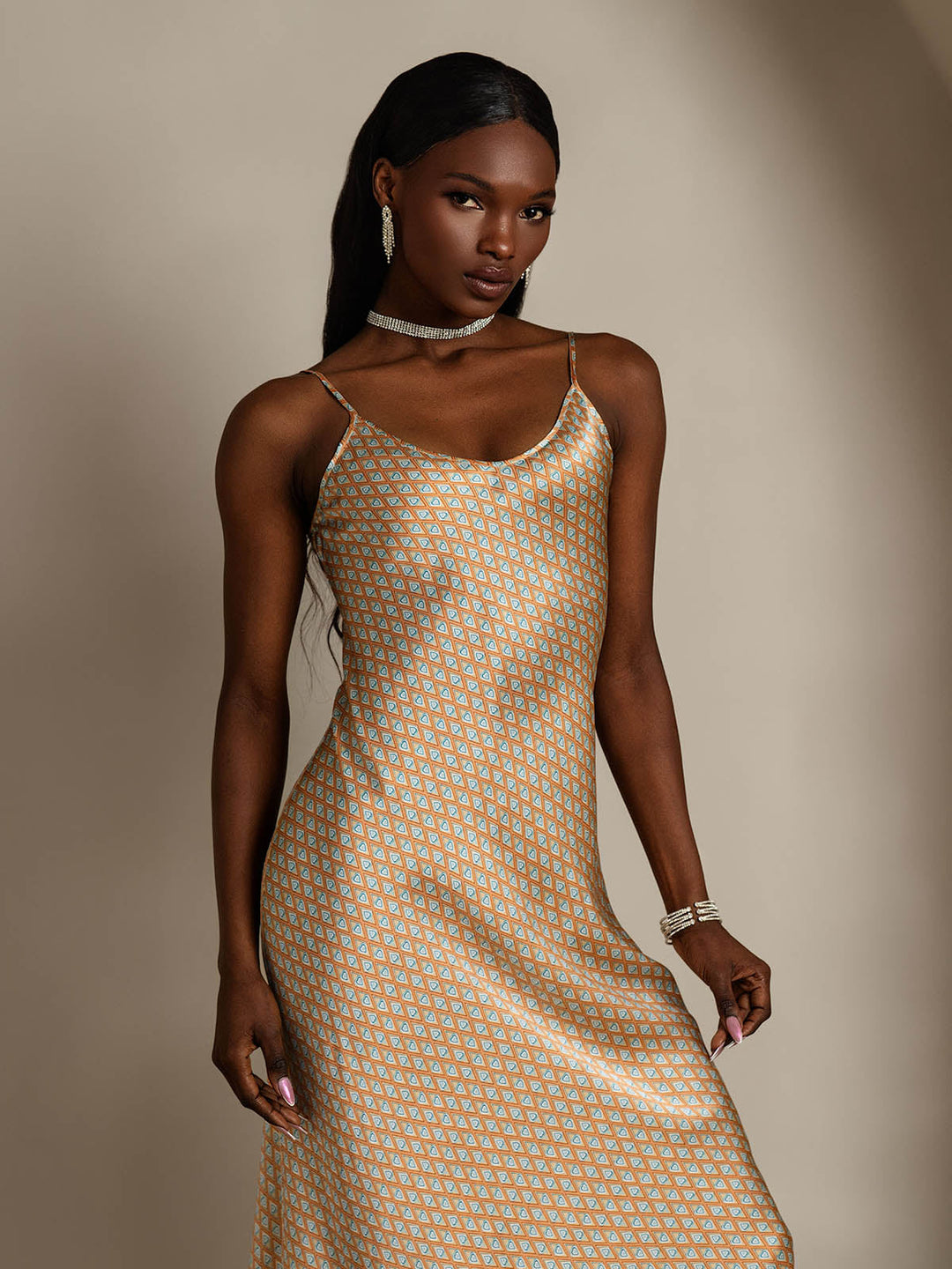Women's Pure Silk Spaghetti Strap V-neck Midi Nightdress