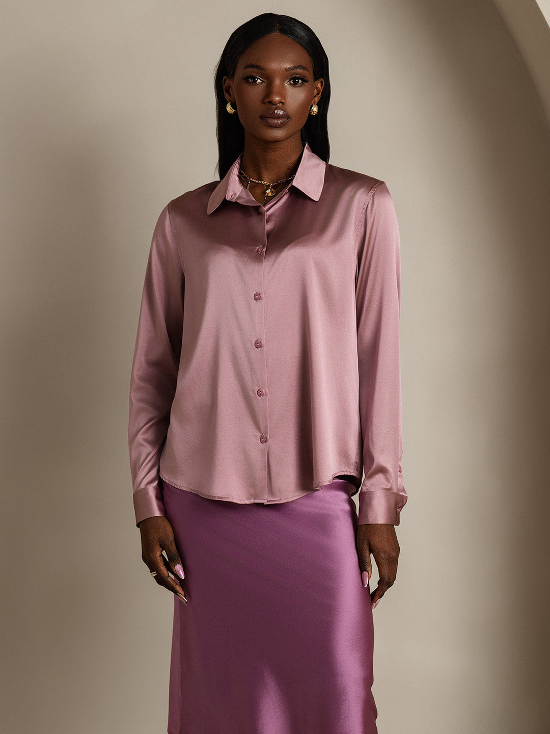 19Momme Silk Long Sleeve Lapel Collar Women's Shirt