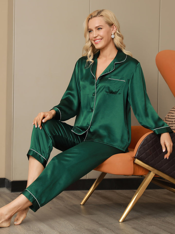 Women's Pure Silk Long Sleeve Notch Collar Pyjamas Set