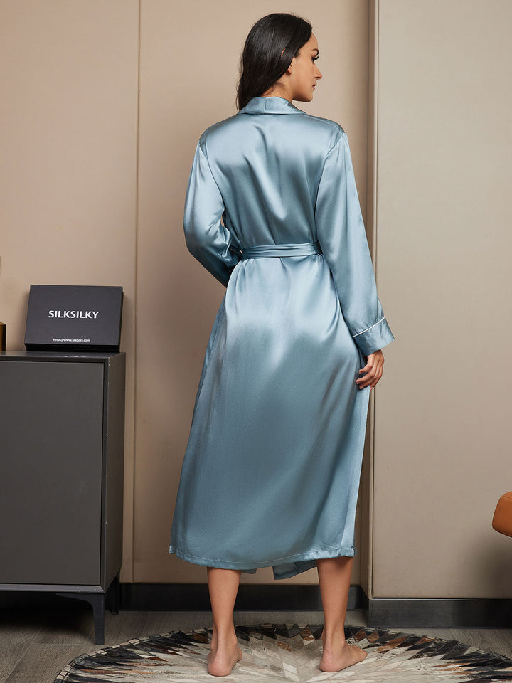 19Momme Pure Silk Long Sleeve Midi Women's Wrap Dressing Gown