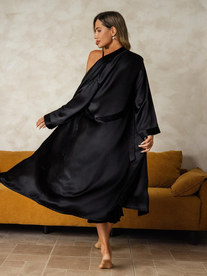 Pure Silk V-Neck Midi Nightdress & Dressing Gown Set 2Pcs
