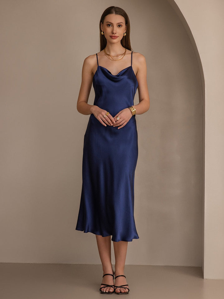 Pure Silk Cowl Neck Midi Dress