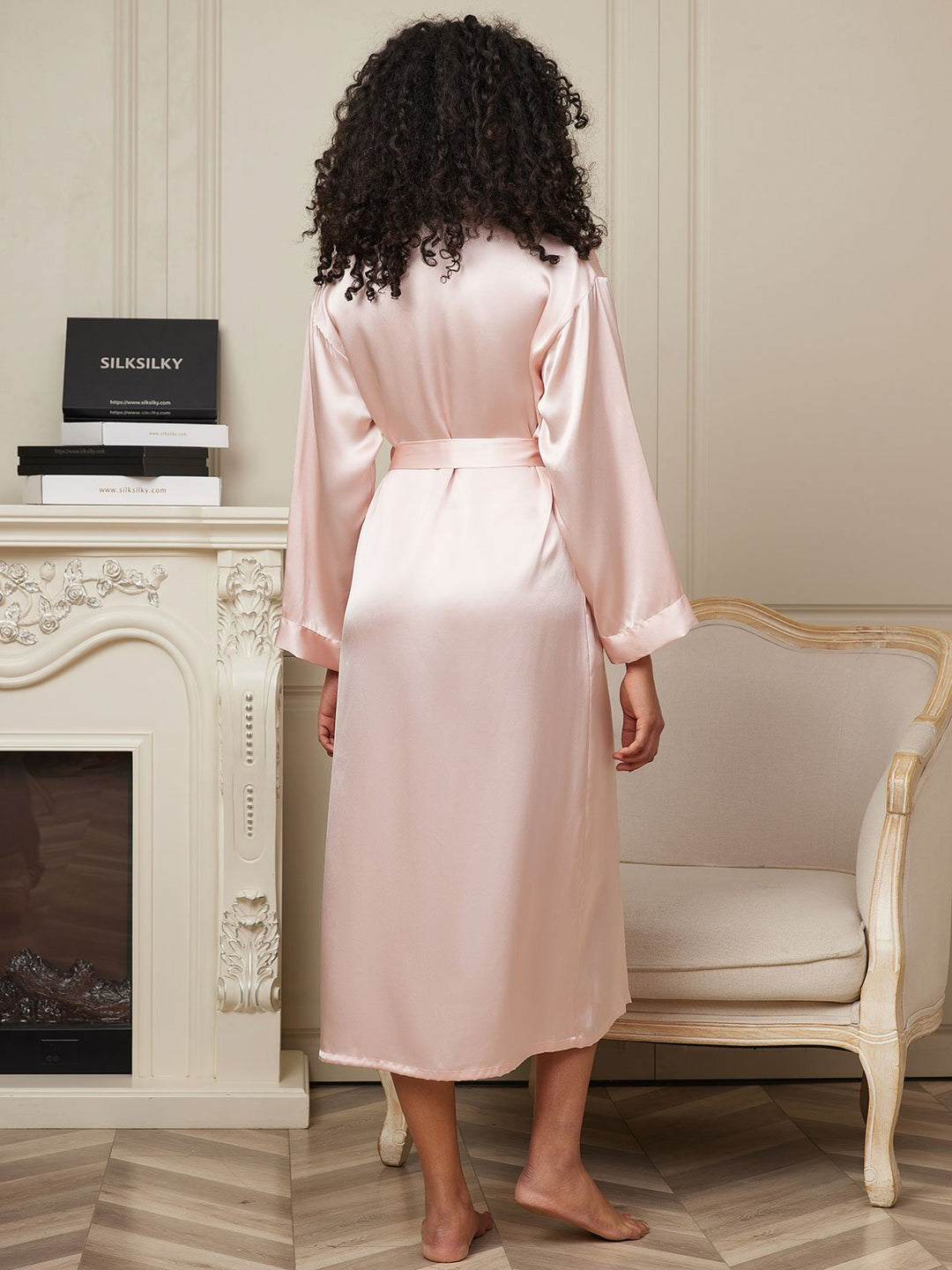 Women's Pure Silk Long Sleeve Midi Dressing Gown