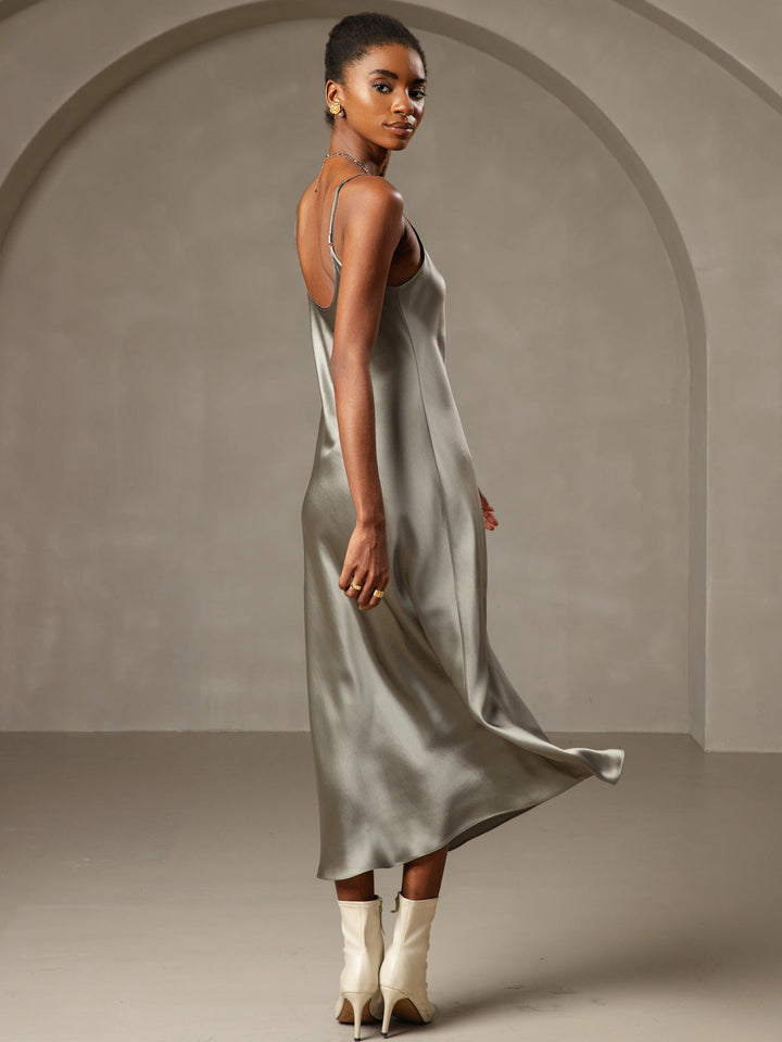 Pure Silk Spaghetti Strap Midi Dress