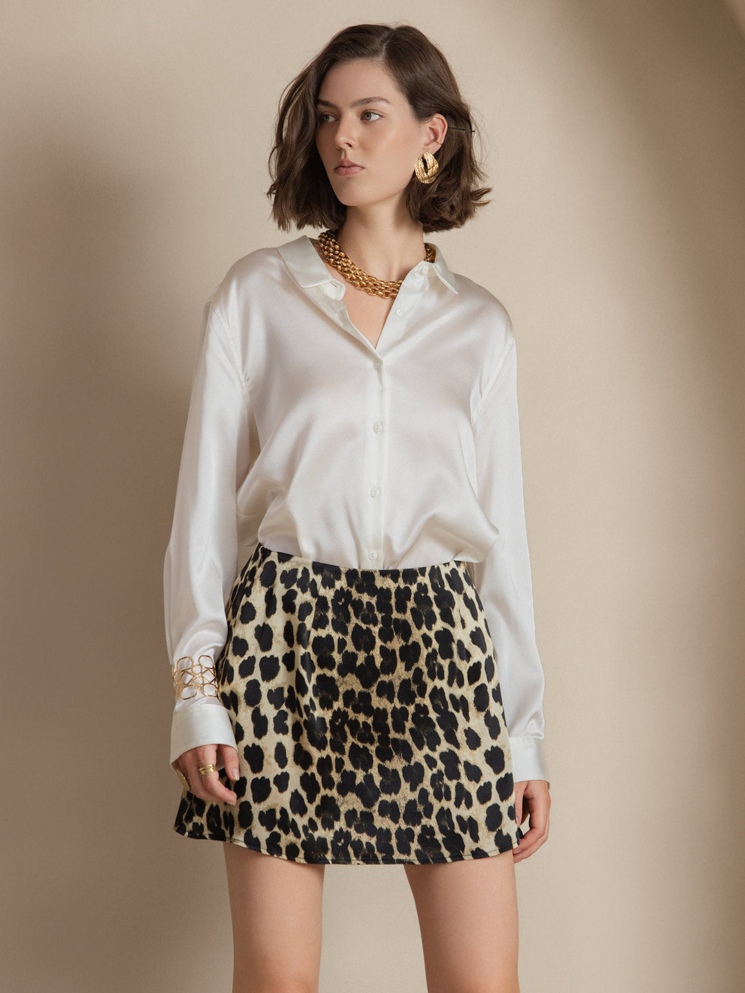 19Momme Silk Long Sleeve Lapel Collar Women's Shirt with Button Up Design