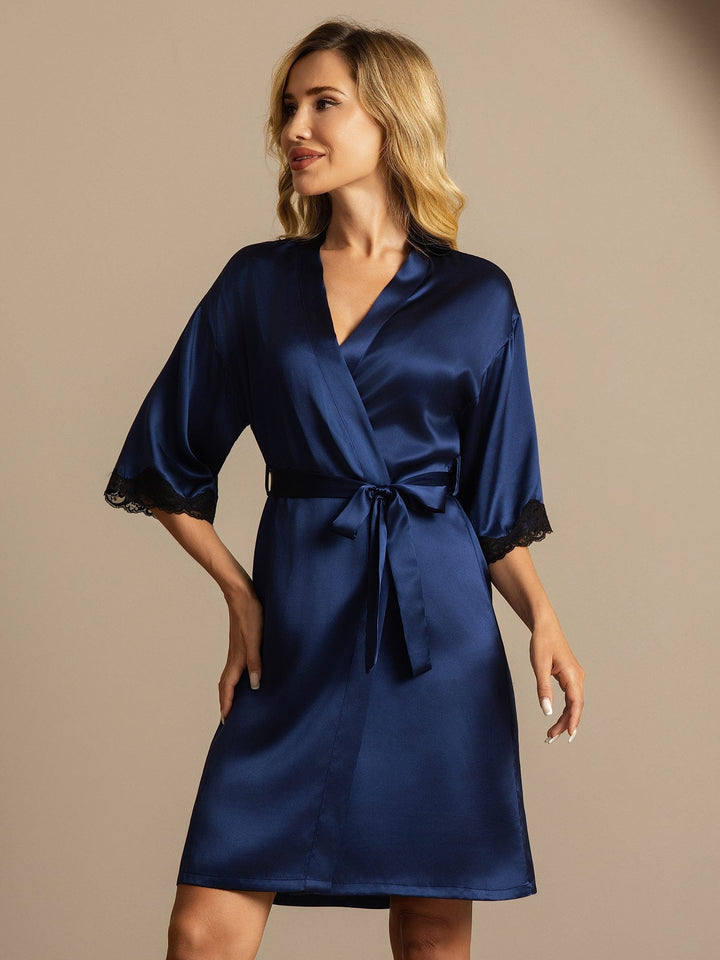 Pure Silk Basic Women's Robe with Lace Design