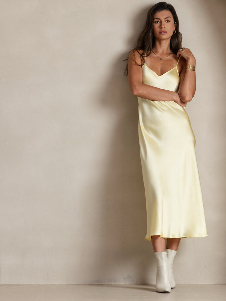 Pure Silk Spaghetti Strap Midi Dress
