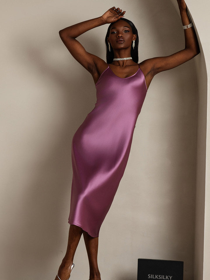 Women's Pure Silk Spaghetti Strap V-neck Midi Nightdress