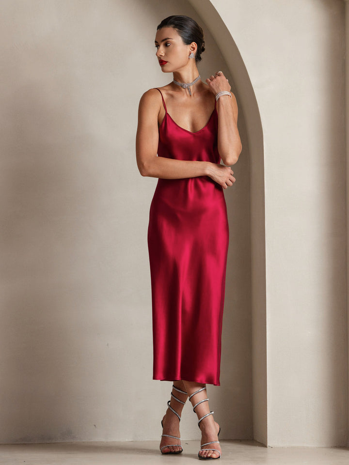 Pure Silk Spaghetti Strap Midi Dress