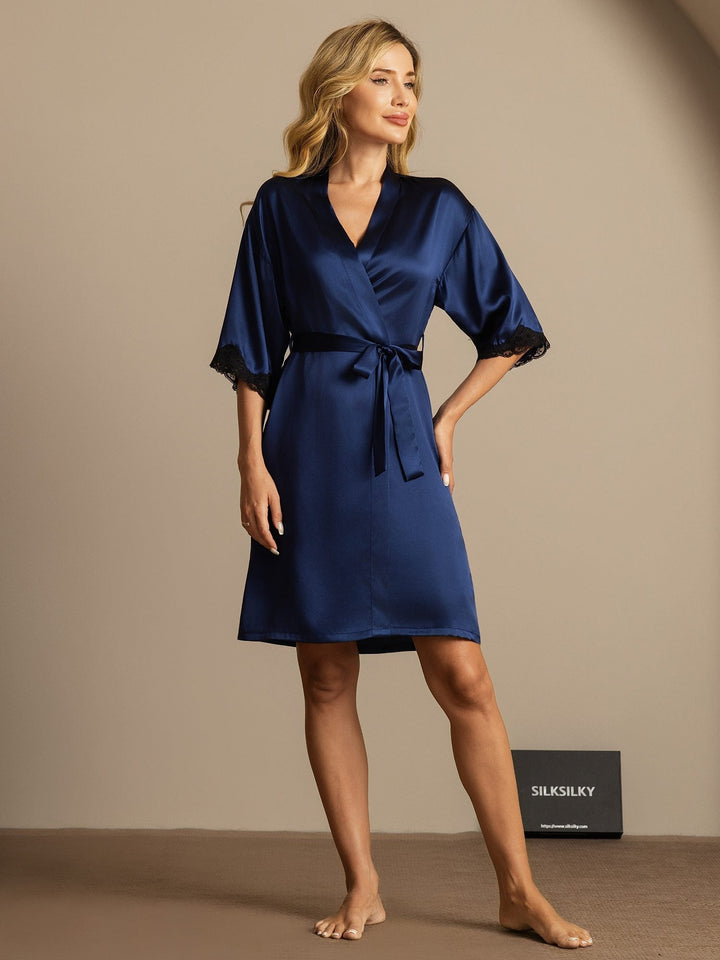 Pure Silk Basic Women's Robe with Lace Design