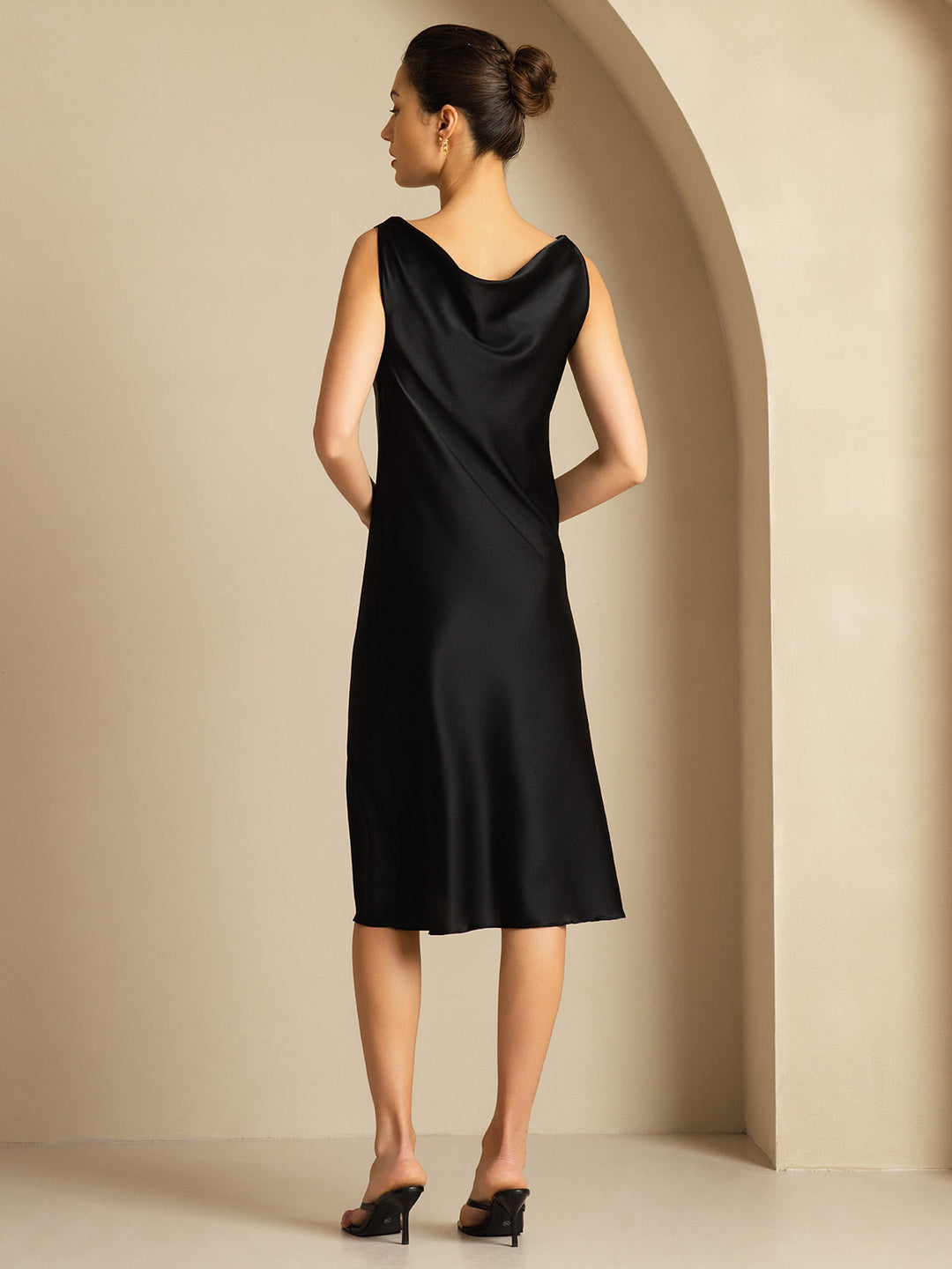 19Momme Silk Sleeveless Cowl Neck Knee Dress
