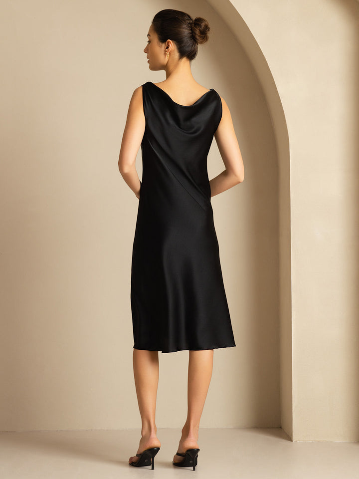19Momme Silk Sleeveless Cowl Neck Knee Dress