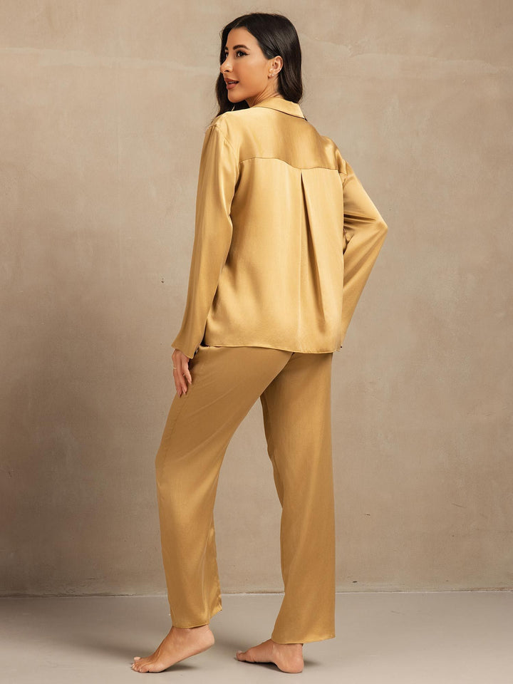 19Momme Washable Silk Long Sleeve Notch Collar Women's Pajamas Set
