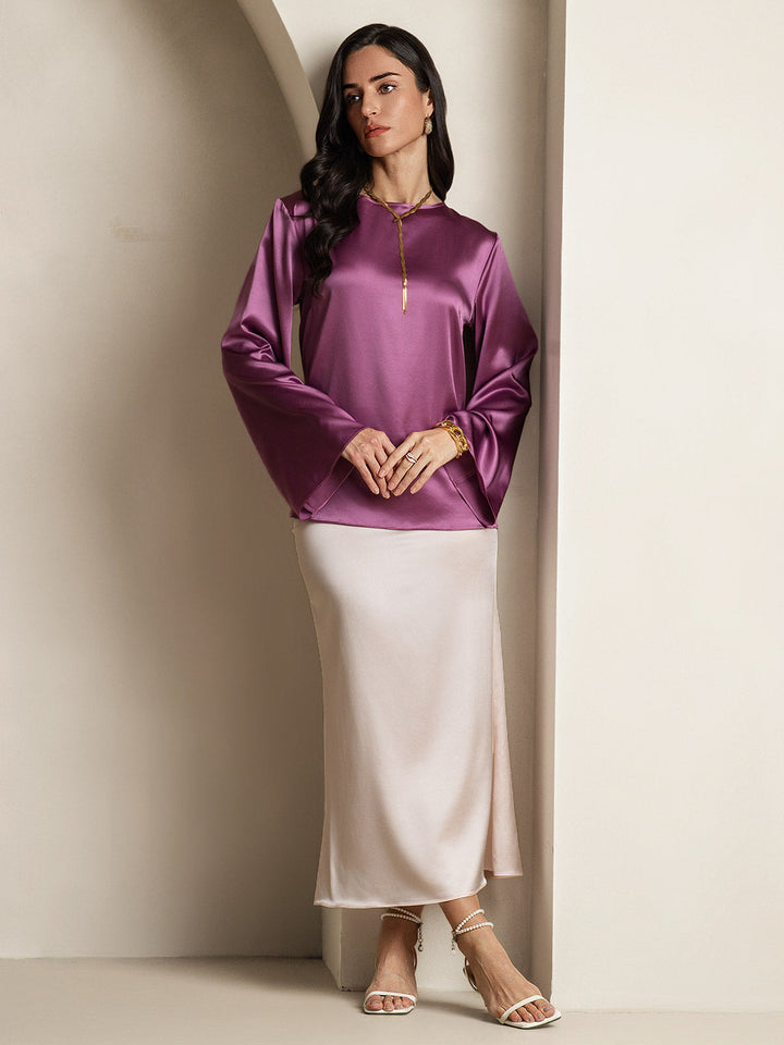 19Momme Silk Bell Sleeve Boat Neck Women's Top