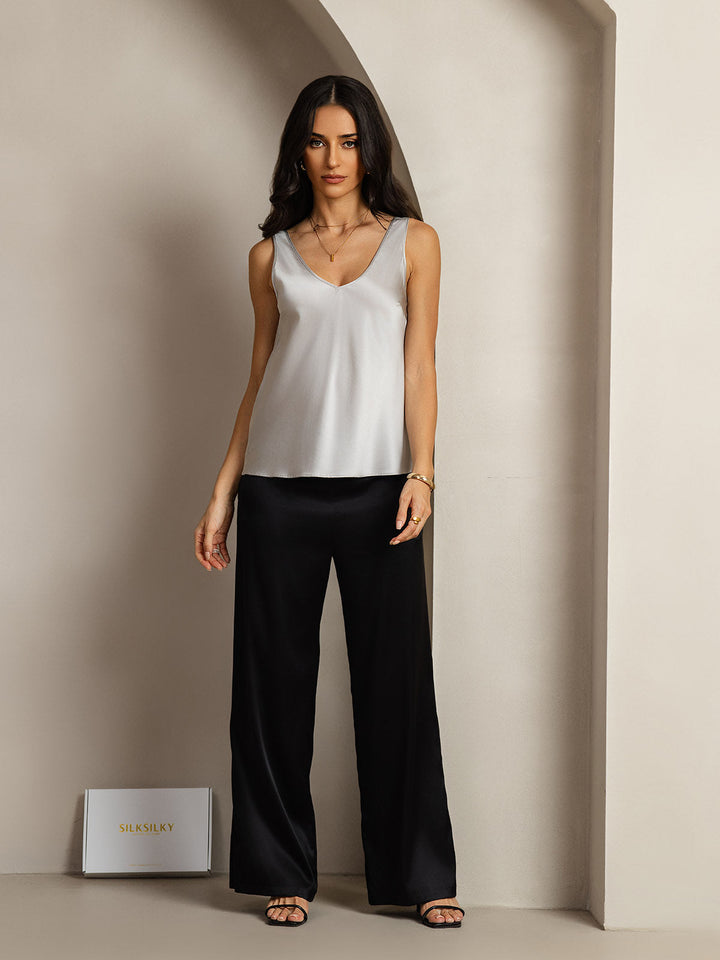 Clearance(Ships to UK Only) - 19Momme Silk Sleeveless V Neck Women's Tank Top with V Back Design