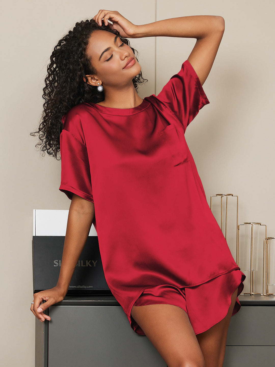 Pure Silk Short Sleeve Round Neck Women's Pyjamas Set