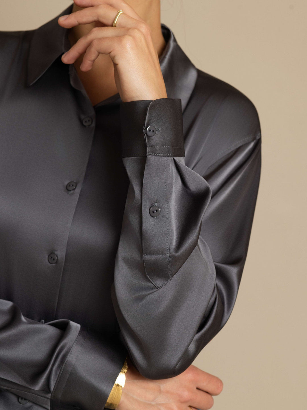 19Momme Silk Long Sleeve Lapel Collar Women's Shirt with Button Up Design
