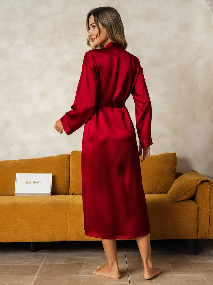 Women's Pure Silk Long Sleeve Midi Dressing Gown