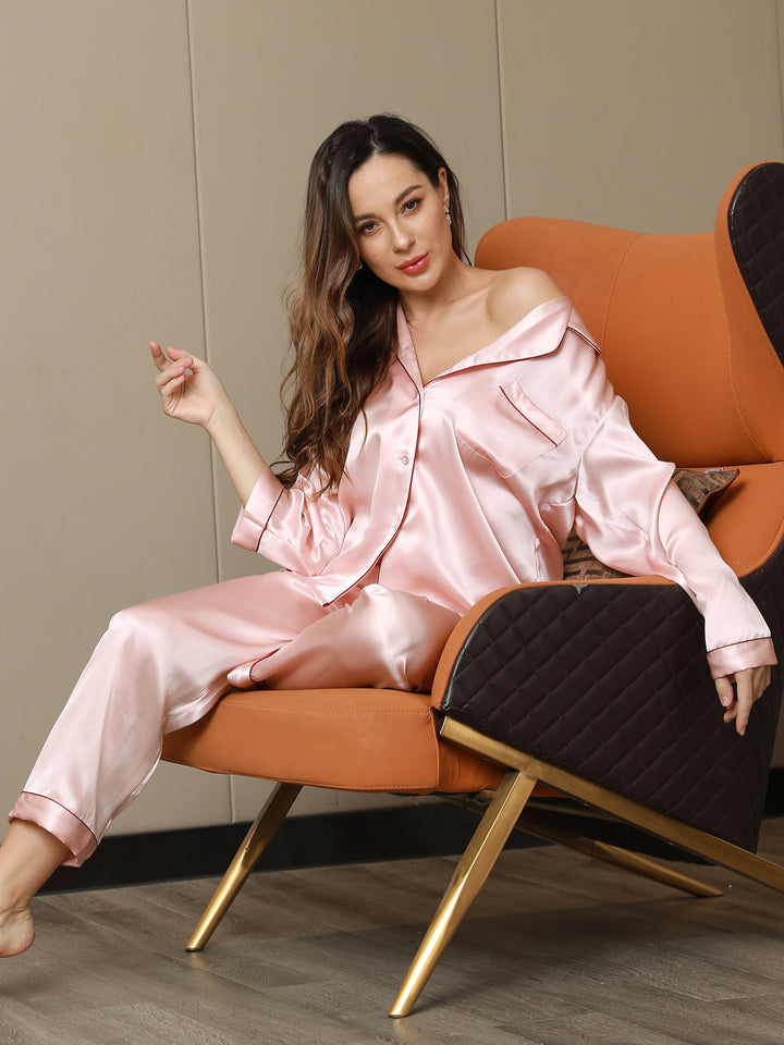Women's Pure Silk Long Sleeve Notch Collar Pyjamas Set
