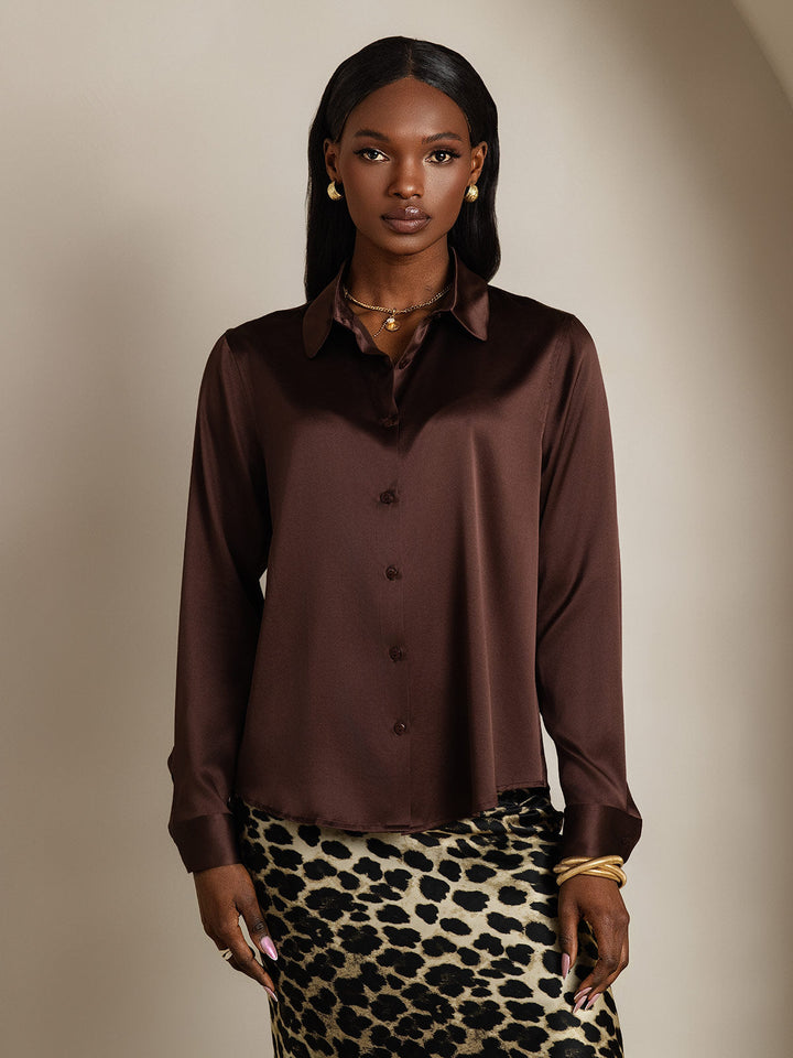 19Momme Silk Long Sleeve Lapel Collar Women's Shirt