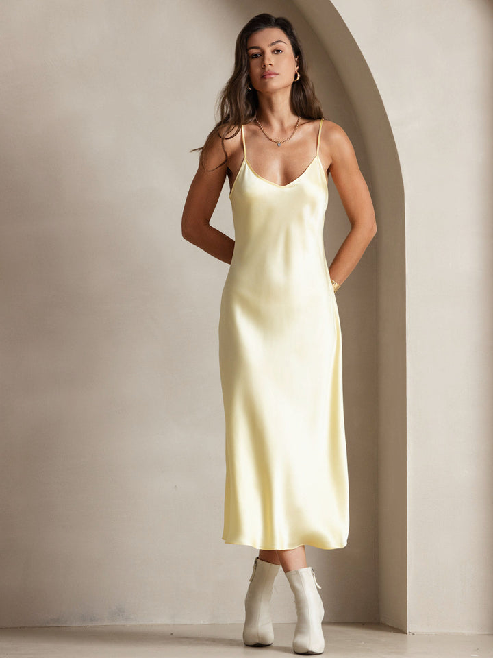 Pure Silk Spaghetti Strap Midi Dress