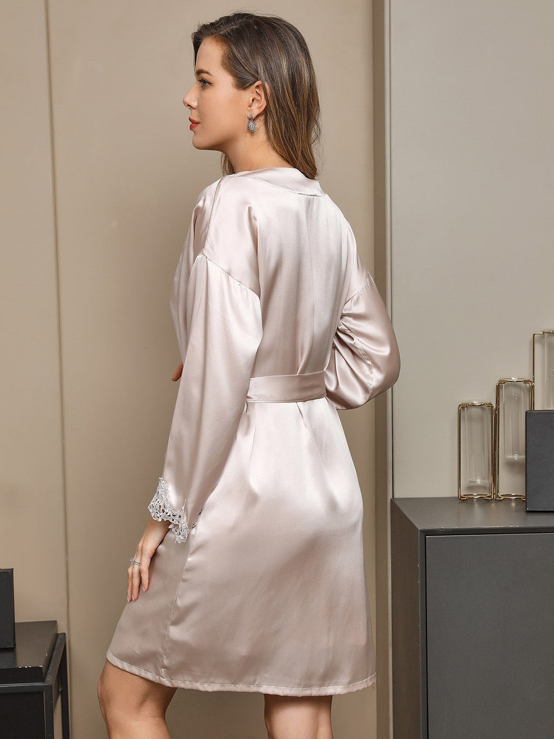 Pure Silk Lace Short Nightdress&Dressing gowns with Split Design