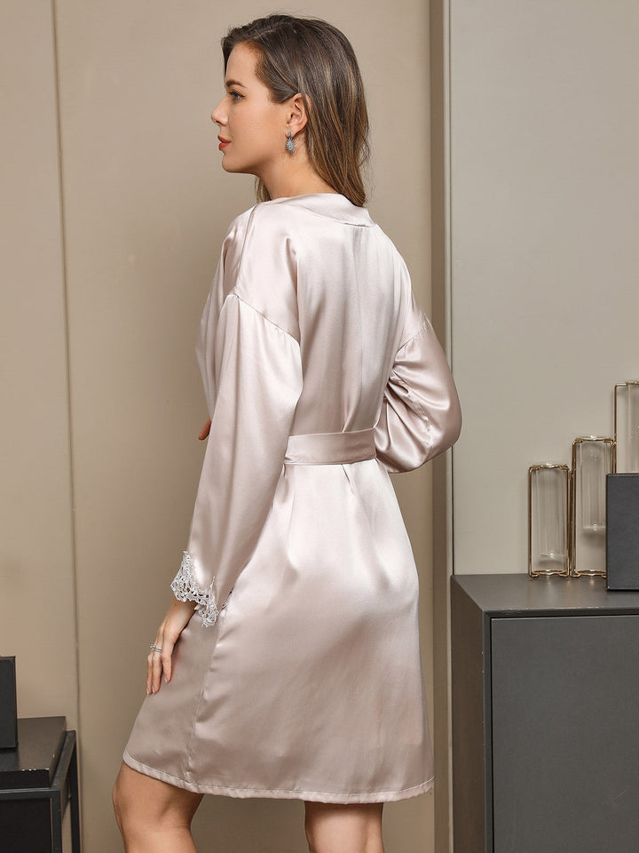 Pure Silk Lace Short Nightdress&Dressing gowns with Split Design