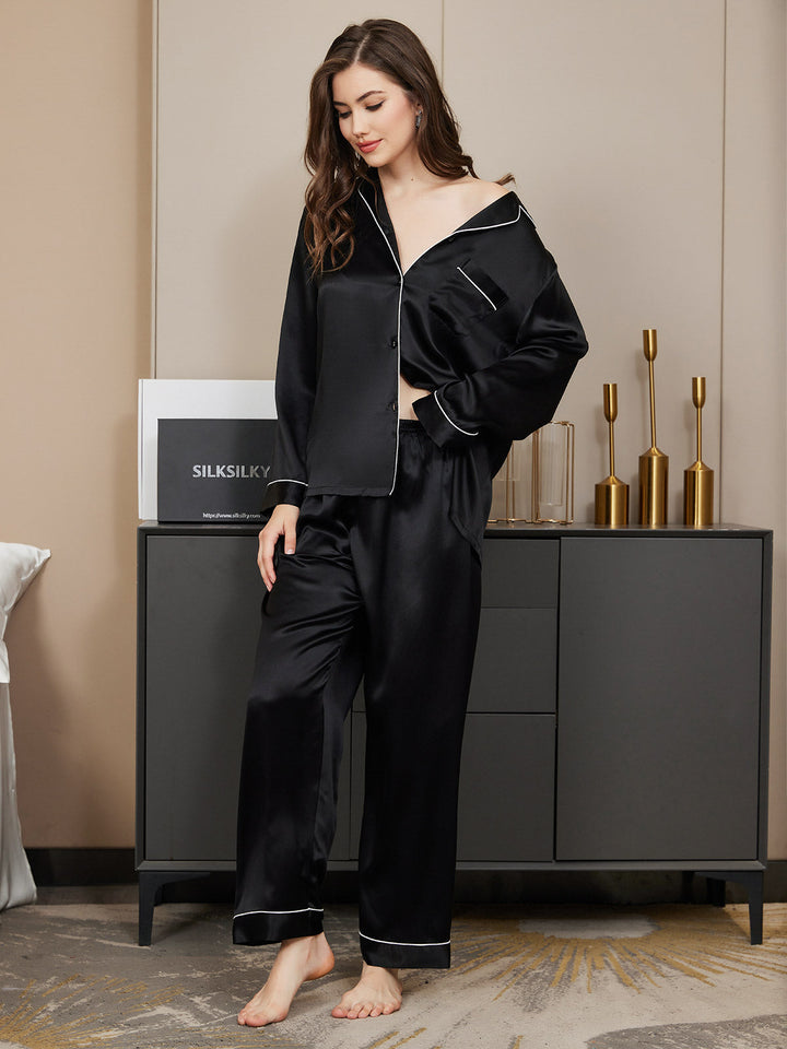 Pure Silk Long Sleeve Button Up Women's Pyjamas Set