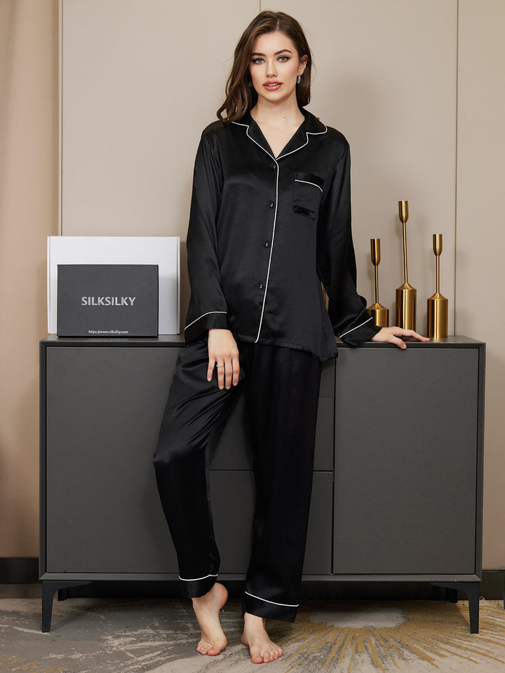 Women's Pure Silk Long Sleeve Button Up Pyjamas Set