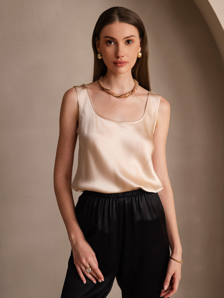 Women's Pure Silk Sleeveless U Neck Tank Top