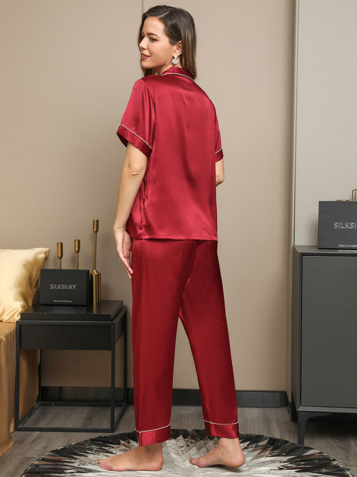 Pure Silk Short Sleeve Notch Collar Women's Pyjamas Set