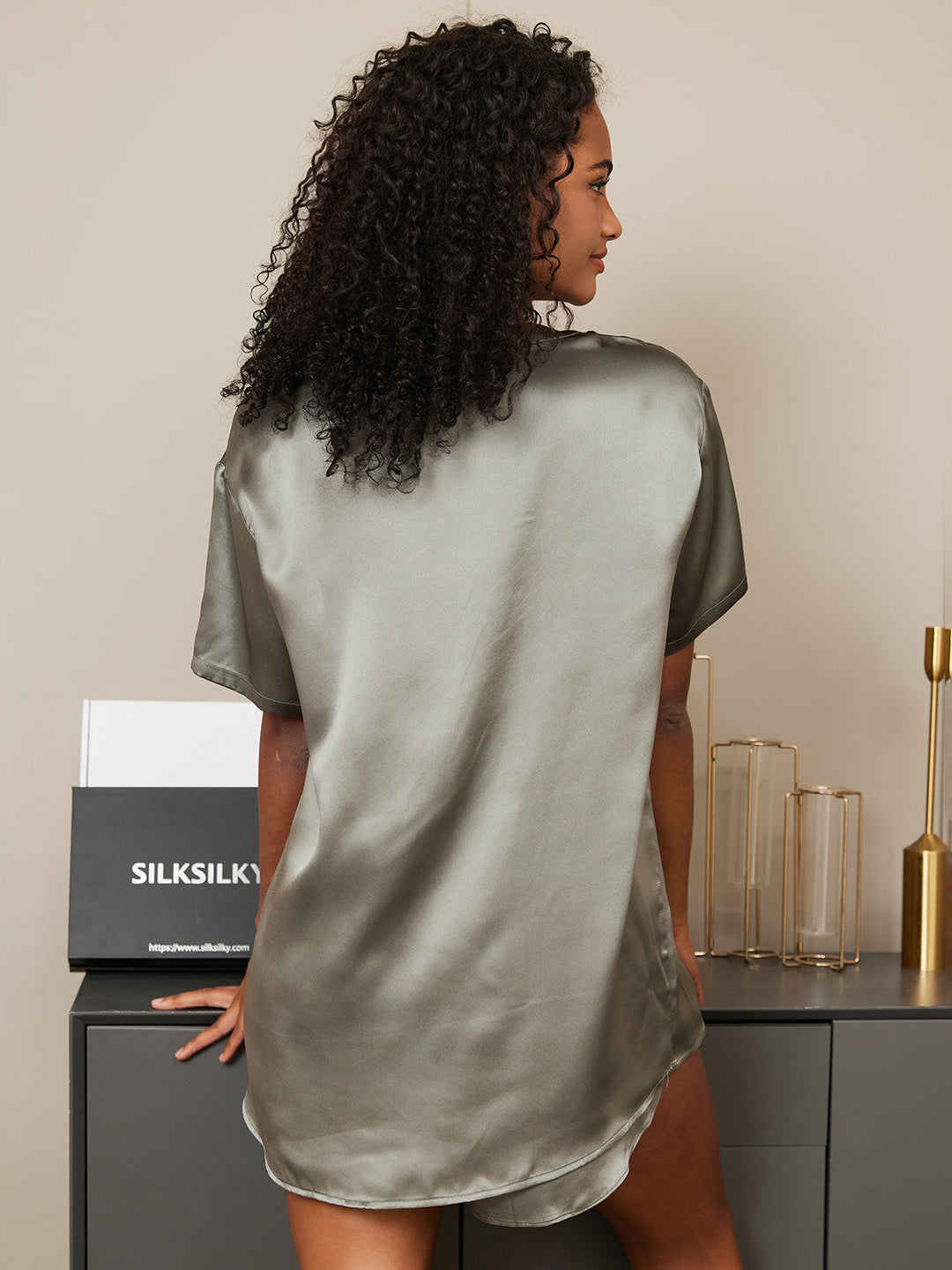 Pure Silk Short Sleeve Round Neck Womens Sleep Tee (Shorts Not Included)