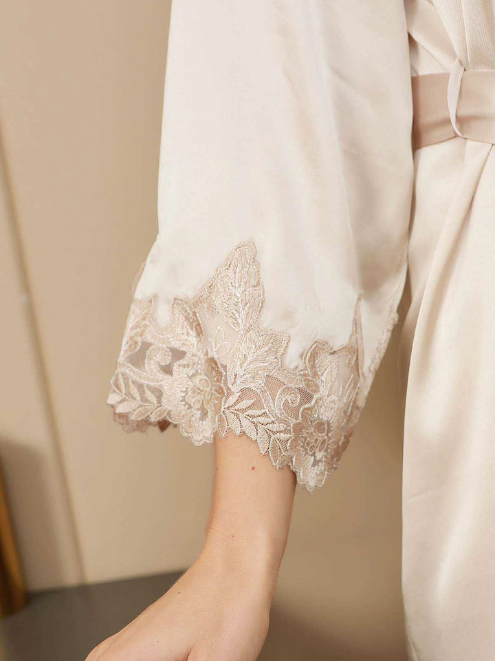 Pure Silk Spaghetti Strap Lace Nightdress&Dressing Gown Set