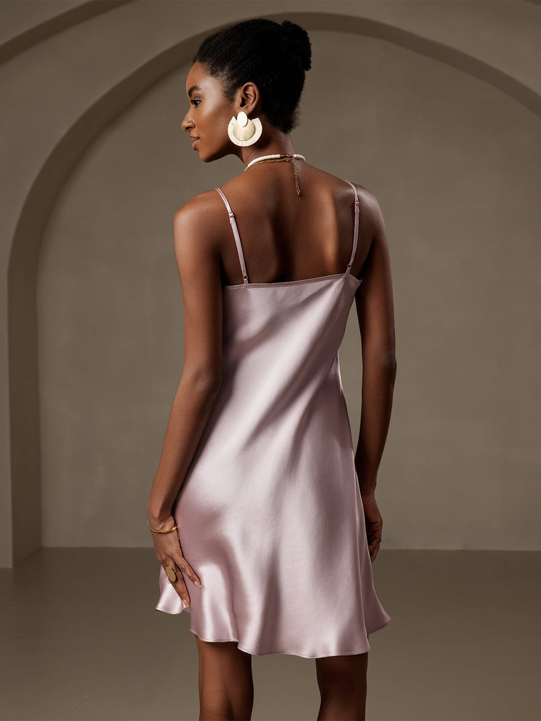 Pure Silk Spaghetti Strap V Neck Short Dress