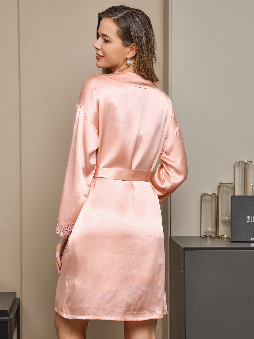 Pure Silk Lace Short Nightdress&Dressing gowns with Split Design