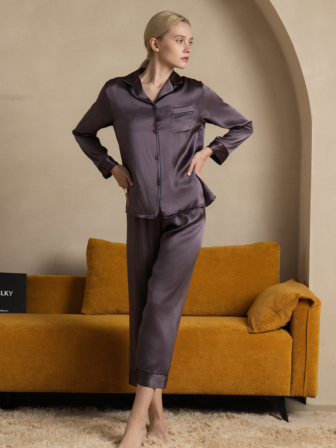 Pure Silk Long Sleeve Button Up Women's Pyjamas Set