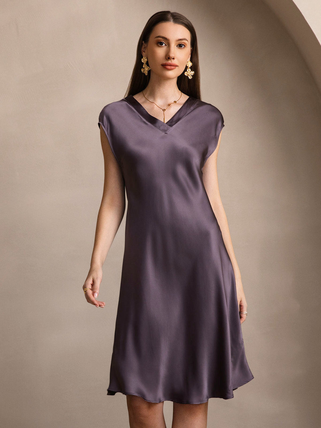 Pure Silk Cap Sleeve V-neck Nightdress