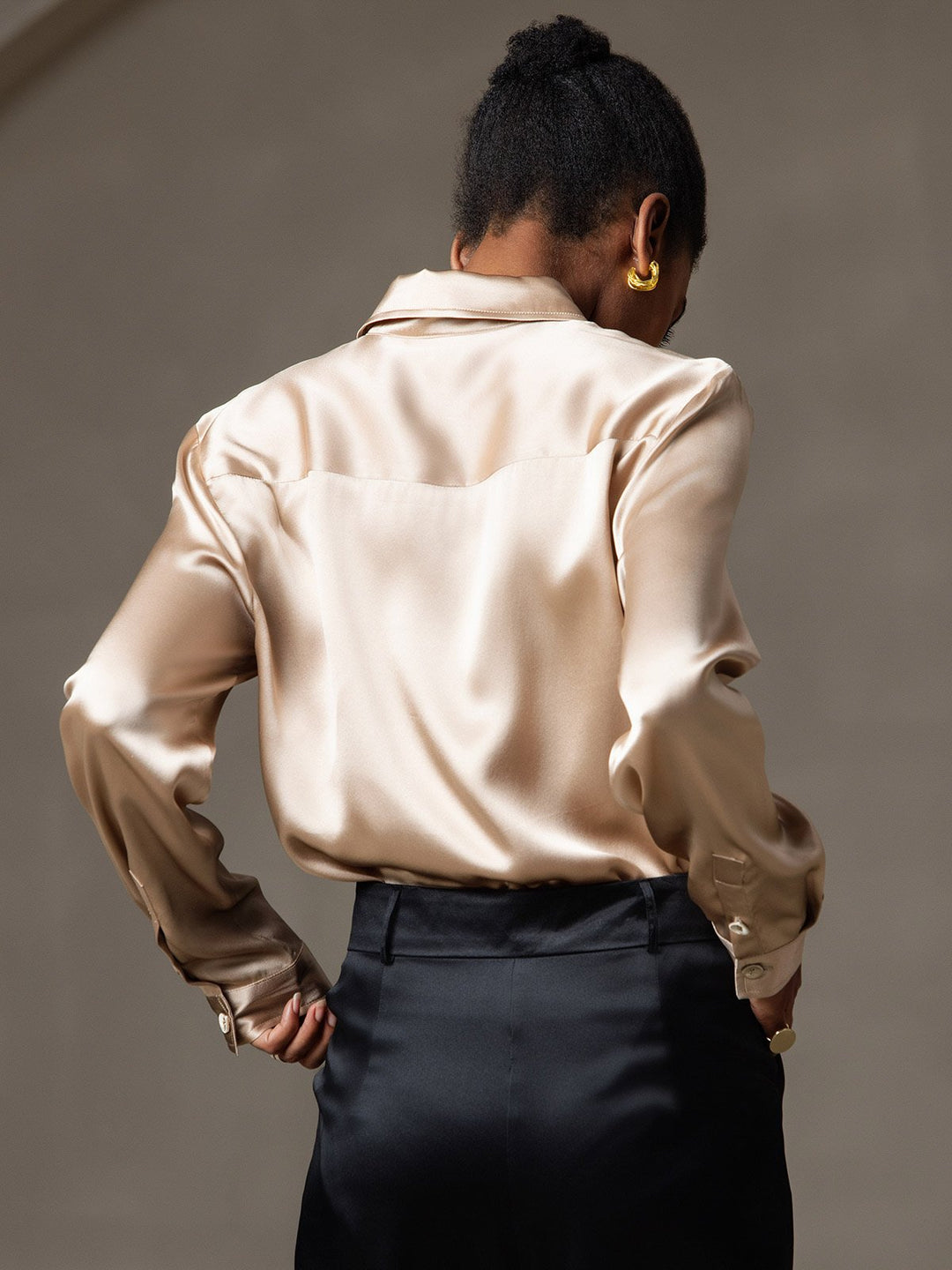 19Momme Silk Long Sleeve Lapel Collar Women's Shirt