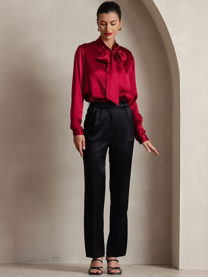 19Momme Silk Long Sleeve Tie Neck Blouse
