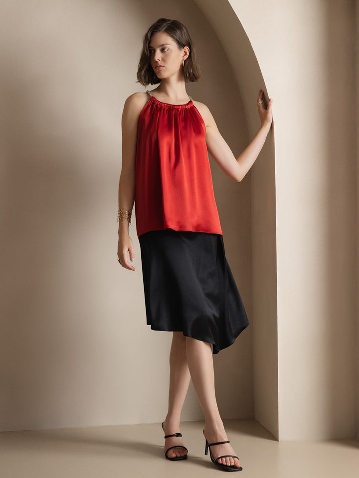 Clearance(Ships to UK Only) - 19Momme Silk Relaxed Pearl-tie Neck Tank Top