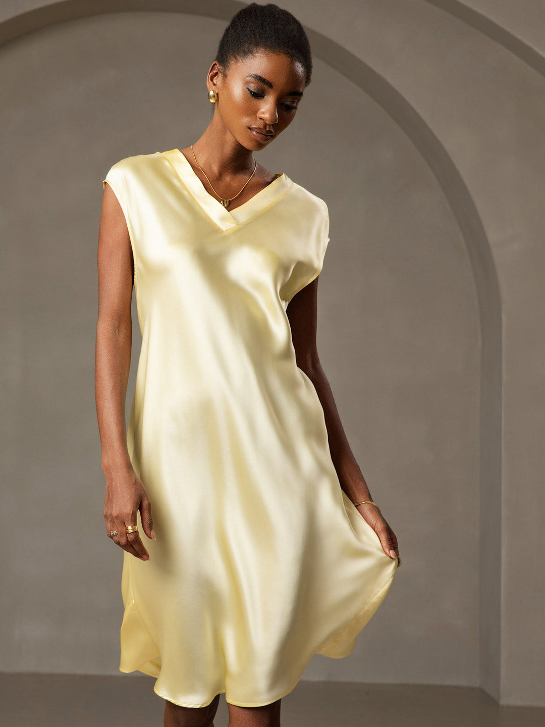 Pure Silk Cap Sleeve V-neck Nightdress