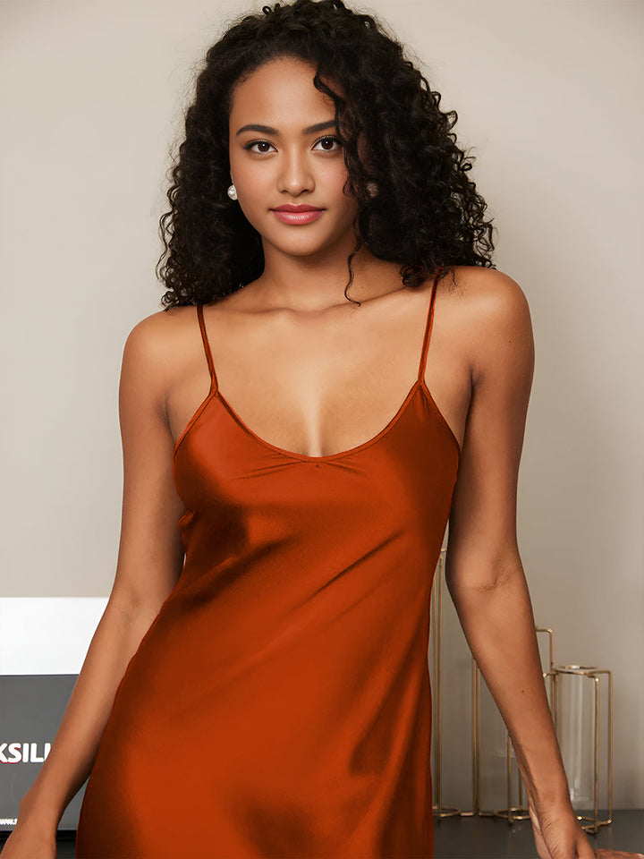 Pure Silk Spaghetti Strap V-neck Midi Nightdress