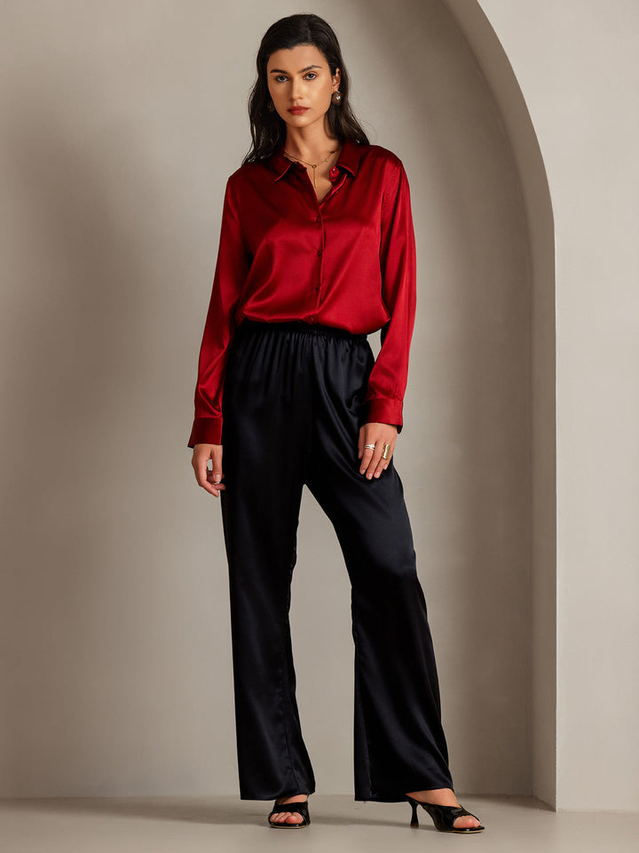 19Momme Silk Long Sleeve Lapel Collar Women's Shirt