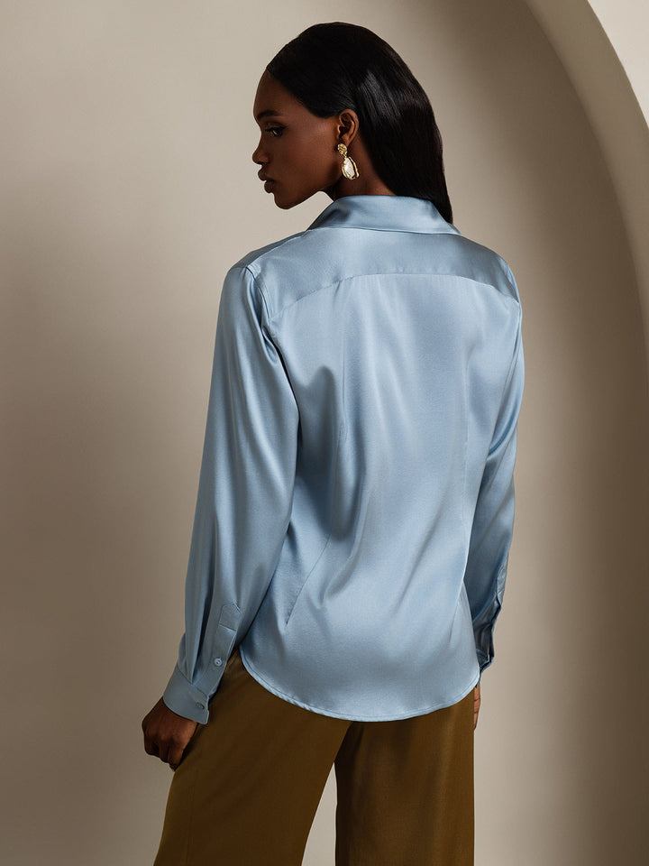 19Momme Silk Long Sleeve Lapel Collar Women's Shirt